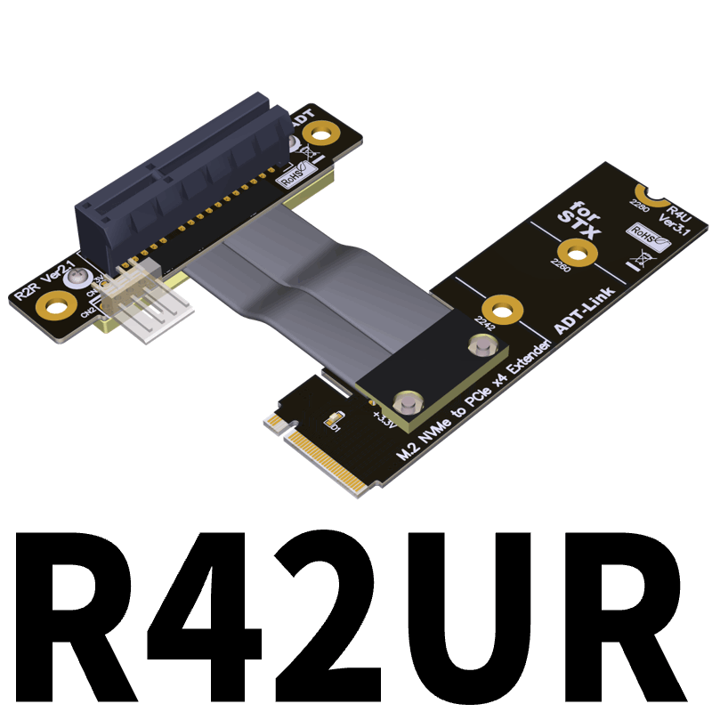 ADT-Link Riser PCIe x4 3.0 PCI-E 4X à M.2 NGFF NVMe M Key 2280 Carte Riser câble Gen3.0 clé M2-M pci-Express rallonge 32G/BPS 30CM,R42SF 