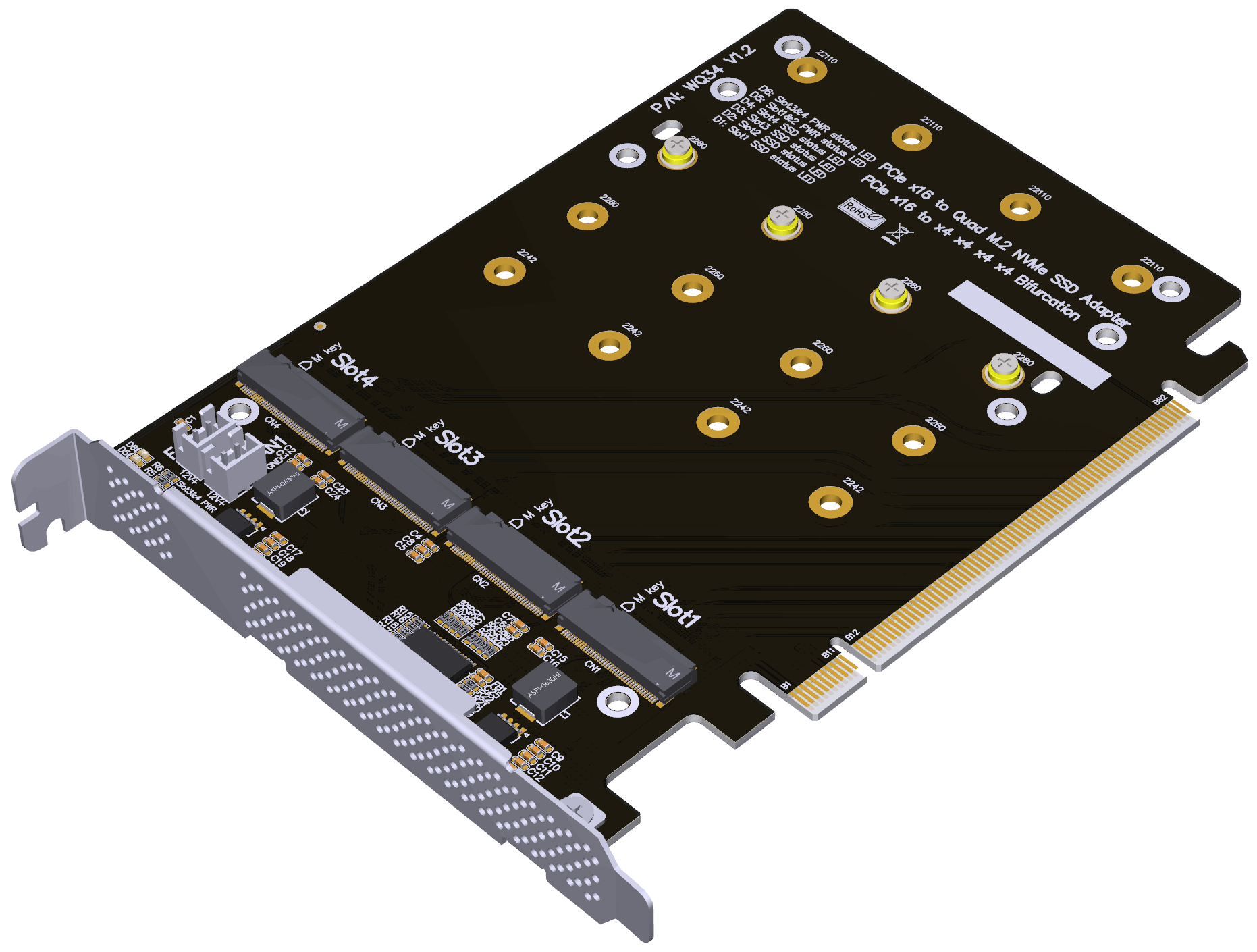 WQ34 PCIe x16 to Quad M.2 NVMe adapter
